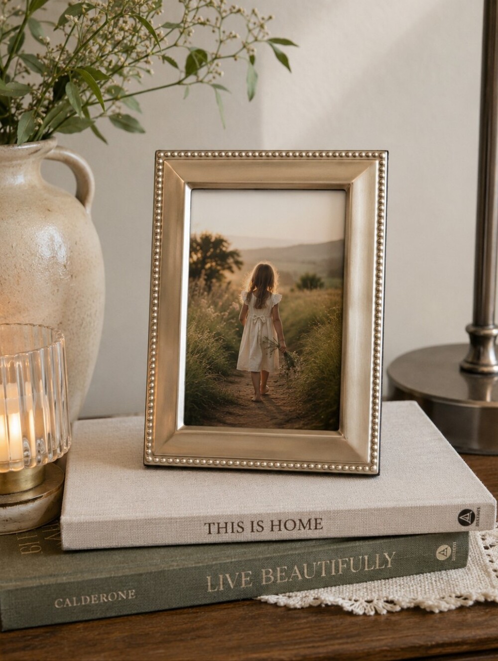 Classic Beaded Edge Photo Frame - Antiqued Brass Finish 4x6